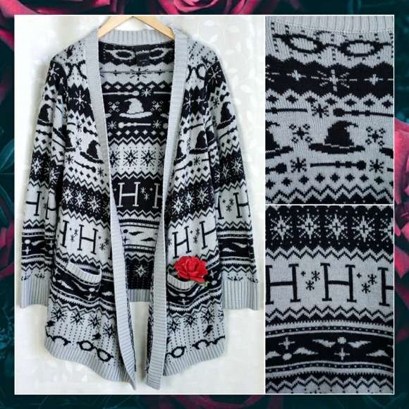 Warner Bros. Sweaters - Harry Potter Fair Isle Open Drape Cardigan Gray